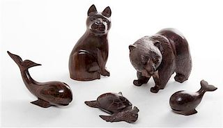 Five Carved Hardwood Animals Height of first 7 inches.