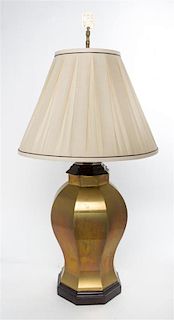 A Brass Hexagonal Table Lamp Height of first overall 36 inches.