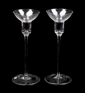 * A Pair of Blown Glass Candleholders Height 8 1/2 inches.