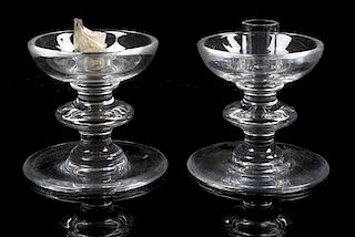 * A Pair of Steuben Candlesticks Height 5 inches.