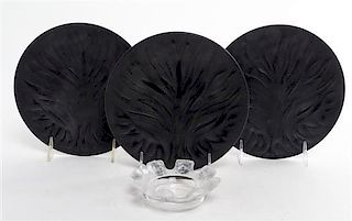 Three Lalique Molded and Frosted Glass Dishes Diameter of plates 7 3/4 inches.