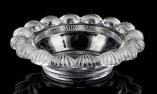 A Lalique Frosted Glass Pornic Bowl Diameter 8 inches.