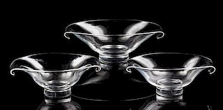 A Set of Three Steuben Glass Bowls Width of largest 11 1/2 inches.
