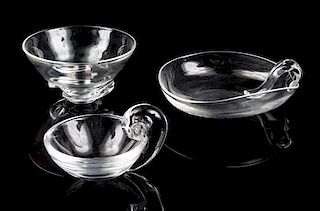 Three Steuben Glass Bowls Width of serving dish 9 inches.