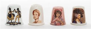 Four Transfer Decorated Thimbles Height of first 1 inch.