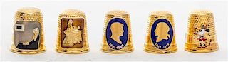 Five Gold Tone Collector Thimbles Height of first 3/4 inch.