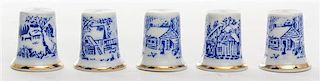 Five Blue and White Porcelain Thimbles Height of first 1 1/4 inches.
