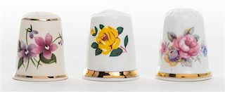 Three English Porcelain Thimbles Height 1 1/8 inches.