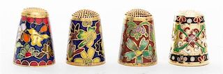 A Group of Four Cloisonne and Gilt-Metal Thimbles Height of tallest 1 inch.
