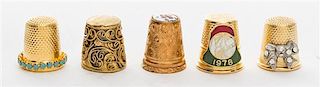 A Group of Gilt Metal Thimbles Height of first 5/8 inch.