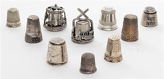 A Group of Silver and Silvered Metal Thimbles Height of first 1 3/4 inches.