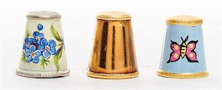 A Collection of Metal Thimbles Height of tallest 3/4 inch.