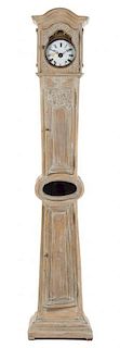 A French Provincial Limed Wood Tall Case Clock Height 94 inches.