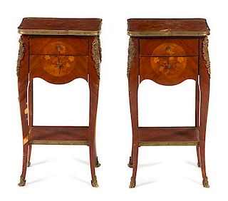 A Pair of Louis XV Style Gilt Metal Mounted Marquetry Tables en Chiffonier Height 28 1/2 inches.