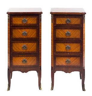 * A Pair of Louis XV/XVI Transitional Style Chests of Drawers Height 32 7/8 x width 15 x depth 12 7/8 inches.
