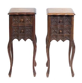 * A Pair of French Provincial Style Walnut Side Tables Height 28 3/4 x width 12 1/2 x depth 10 1/2 inches.