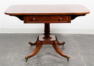 * A Regency Style Inlaid Drop-leaf Occasional Table Height 27 3/4 x width 27 x depth 26 1/4 inches (closed).