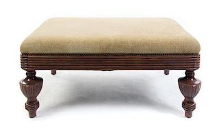 A William IV Style Upholstered Ottoman Height 18 x width 39 x depth 28 1/2 inches.