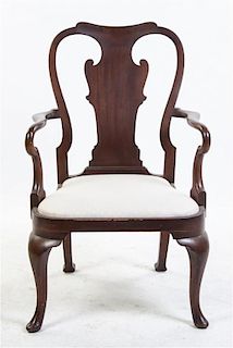 * A Queen Anne Style Shepherd Crook Mahogany Armchair Height 39 inches.