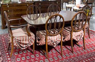 An American Mahogany Dining Room Suite Height of table 62 1/4 x width 29 x depth 42 inches.