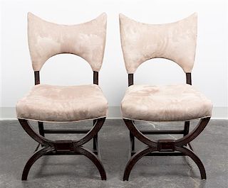 A Pair of Suede Upholstered Side Chairs Height 34 inches.