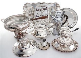 * A Collection of Silver-plate Articles Width of tray 18 1/2 inches.