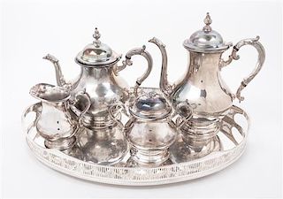 An American Silver-plate Tea and Coffee Service Length of tray 19 3/8 inches.