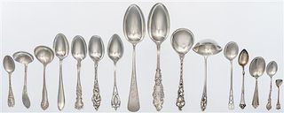 * A Collection of American Silver Spoons and Ladles, various makers, comprising six Gorham soup spoons, 26 teaspoons, nine ladle