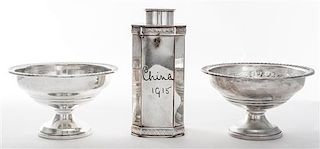 * A Pair of American Silver Bowls, , with gadrooned rims, together with a silver-plate tea caddy.