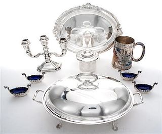 * A Collection of Silver-plate Table Articles, , comprising four salts in the form of viking ships, a center bowl, a three-light