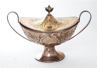 * An English Silver-plate Soup Tureen and Cover, JR & S Width over handles 16 inches.