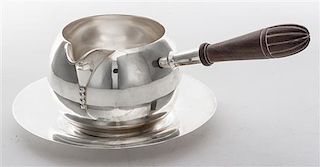 * An American Silver Brandy Warmer, Tuttle Silversmiths, Boston, MA, 1933-45, of globular form with turned wood handle at right