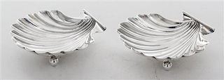 * A Pair of American Silver Shell Form Salts, Currier & Roby, New York, NY, raised on three ball feet.