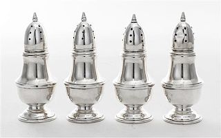 * Four American Silver Small Casters, Mauser Mfg. Co., New York, NY Circa 1900, of baluster form.