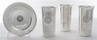 * Three American Silver Presentation Beakers, Wallace Silversmiths, Wallingford, CT, 20th Century, cylindrical with slightly fla