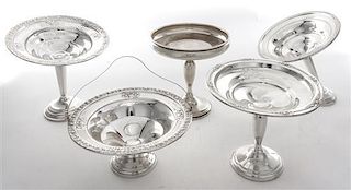 * A Collection of Five American Silver Articles, , comprising three compotes, a presentation basket and a presentation dish, by