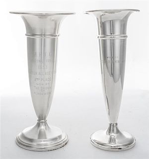 * Two American Silver Vases, Mauser Mfg. Co., New York, NY/Hamilton Sterling, Mid 20th Century, of tapered form with flared rim