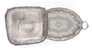 Two Silver-plate Serving Trays Width over handles of first 24 1/2 inches.