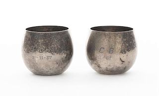 * Two American Silver Salts, Tiffany and Co., New York, NY, 2nd Half 20th Century, of tapering cylindrical form, engraved ACB 2-
