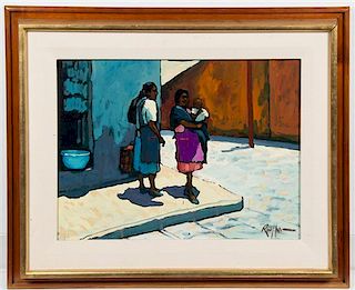 Artist Unknown, (Mexican, 20th century), Three Figures on a Corner