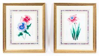 * Two Watercolor Botanical Illustrations 9 3/4 x 7 1/2 (visible).