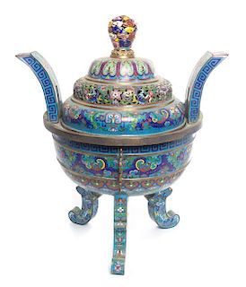 * A Large Chinese Cloisonne Censer. Height 24 1/2 inches.