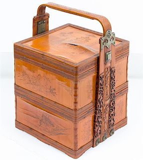 A Chinese Wood Stacking Box Width 10 1/2 inches.
