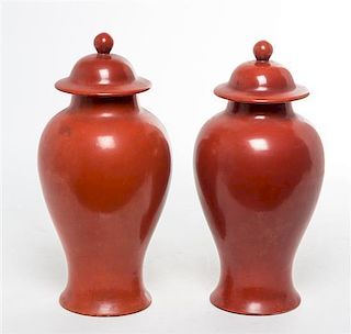A Pair of Chinese Porcelain Jars and Covers Height 11 inches.