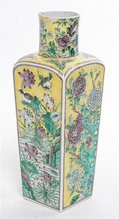 A Famille Verte Porcelain Square Vase Height 7 inches.