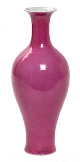 A Ruby Red Glazed Porcelain Vase Height 10 1/2 inches.