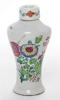 A Famille Rose Porcelain Jar and Cover Height 7 1/2 inches.