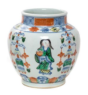 A Wucai Porcelain Jar Length 5 3/8 inches.