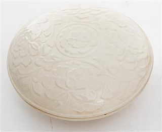 A Soft-Paste Circular Box and Cover. Diameter 4 1/4 inches.
