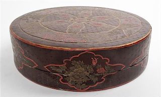 A Lacquered Circular Box and Cover. Diameter 16 inches.